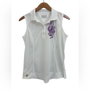 Chase 54 Women White Sleeveless Golf Polo Shirt Top Summer Casual